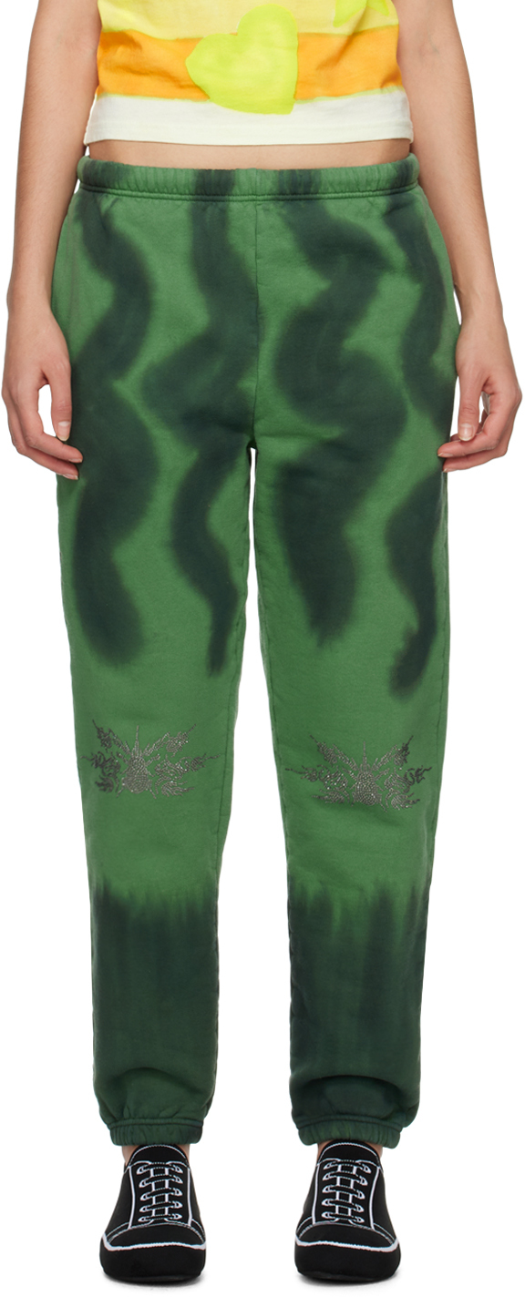 Collina Strada Green Tie-dye Lounge Pants In Forest Squiggle