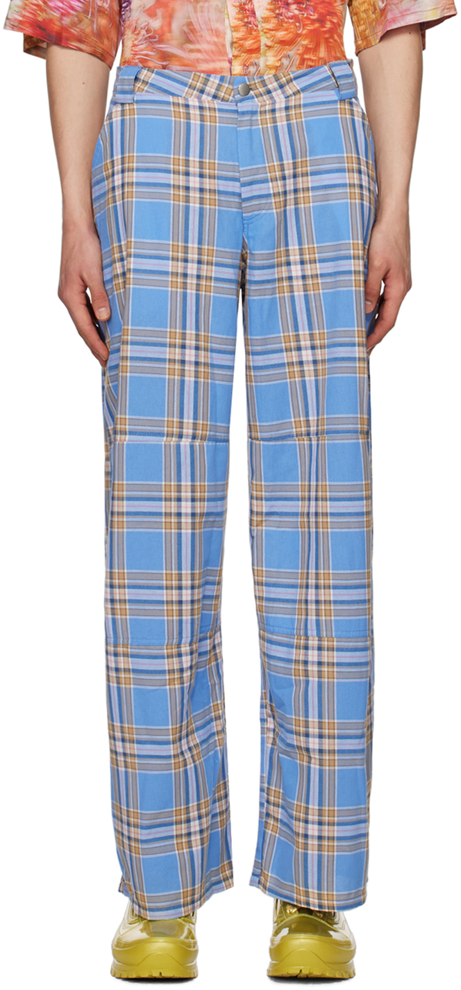 Collina Strada Blue Lawn Trousers In Sky Plaid