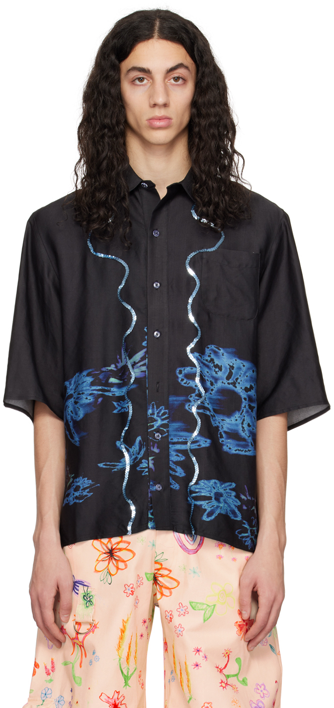 Collina Strada: Black Sequin Market Shirt | SSENSE Canada