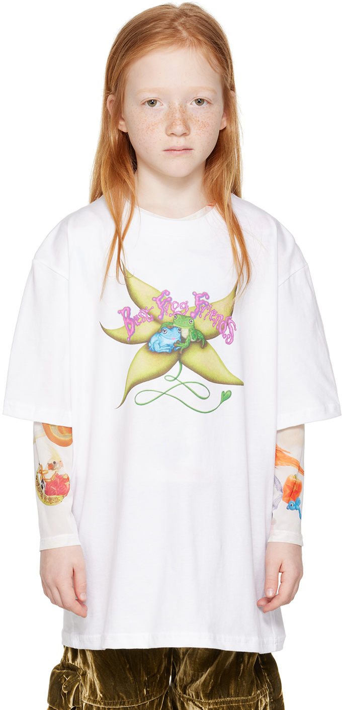 SSENSE Exclusive Kids White \'Best Frog Friends\' T-Shirt by Collina Strada  on Sale