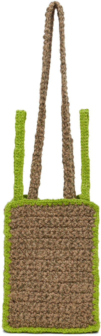 Serapis Ssense Exclusive Beige & Green Bag In Sand/lime