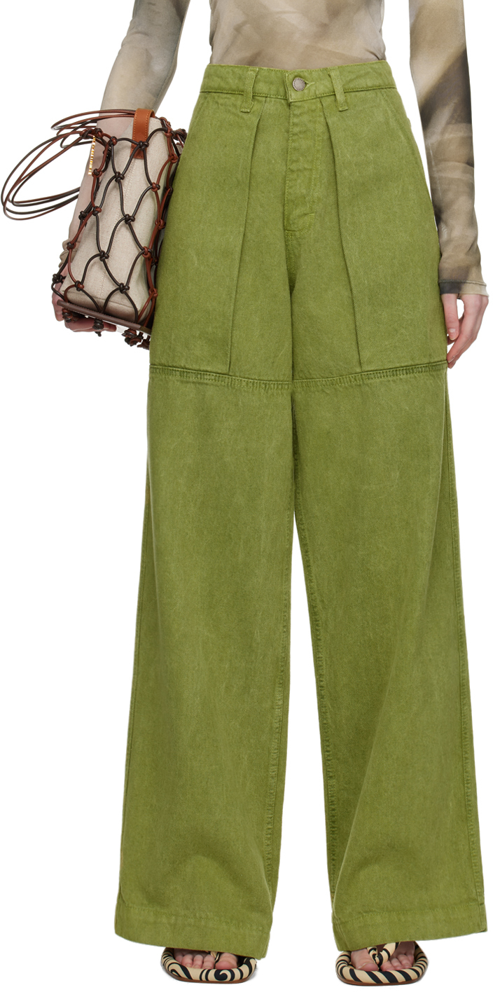 Serapis Ssense Exclusive Green Paneled Jeans In Frog Green