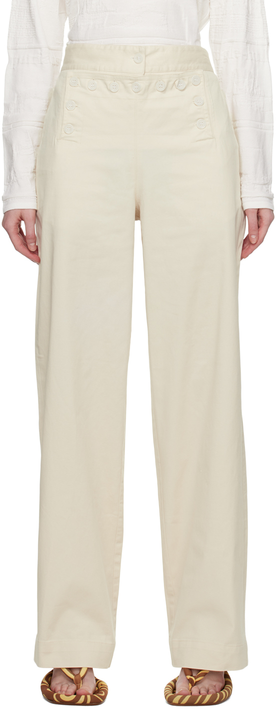Serapis Off-white Lace-up Trousers In Rope Ivory
