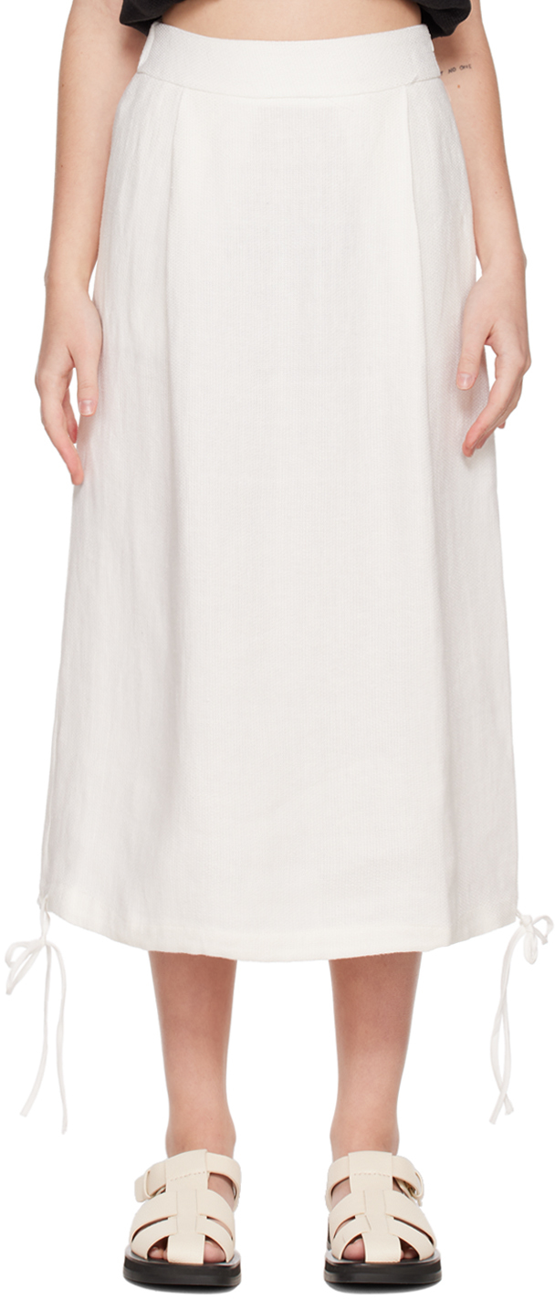 White Drawstring Midi Skirt
