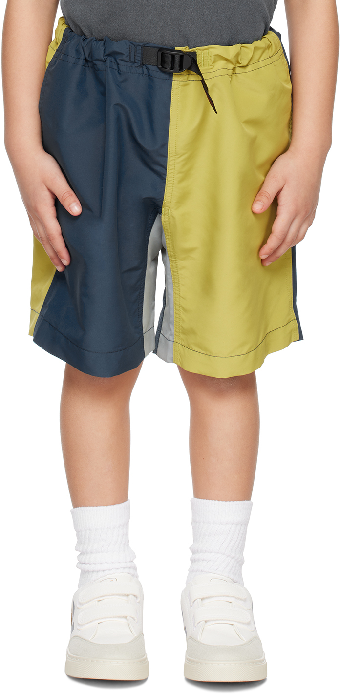 Gramicci Kids Blue & Green Elasticized Shorts In Crazy Citron