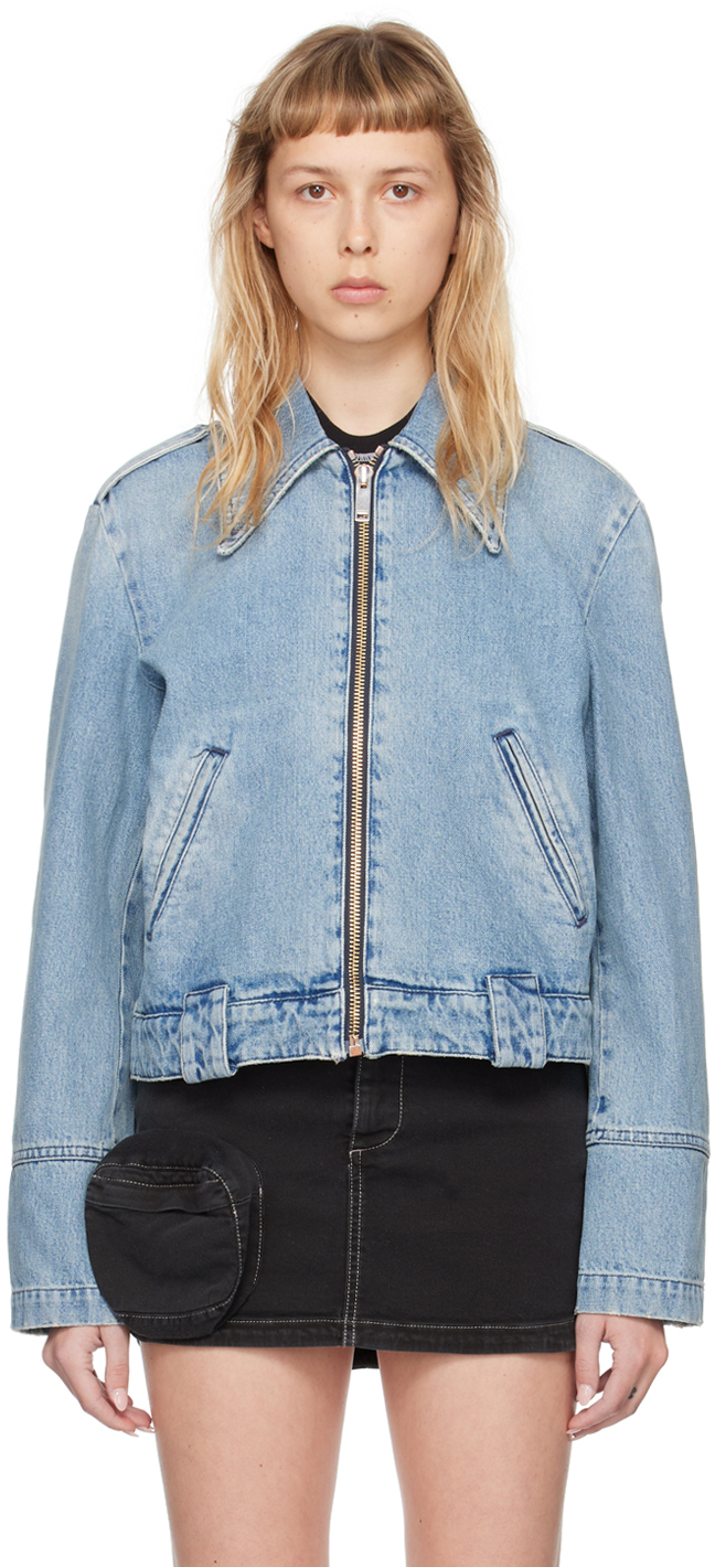 ☆1.5 Denim Rider Half Coat/KIMHEKIM☆ Blue Oversized Denim Biker Jacket by HALFBOY on Sale