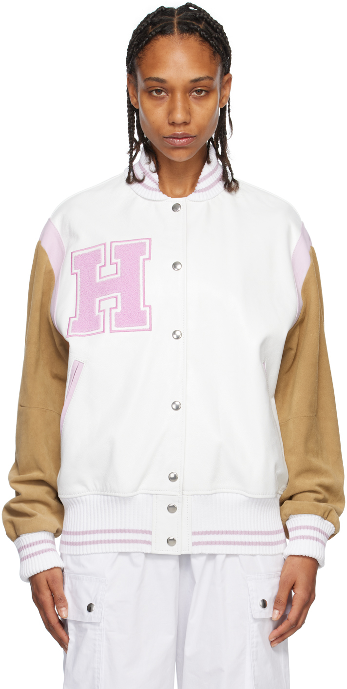 HALFBOY White & Pink Paneled Bomber Jacket