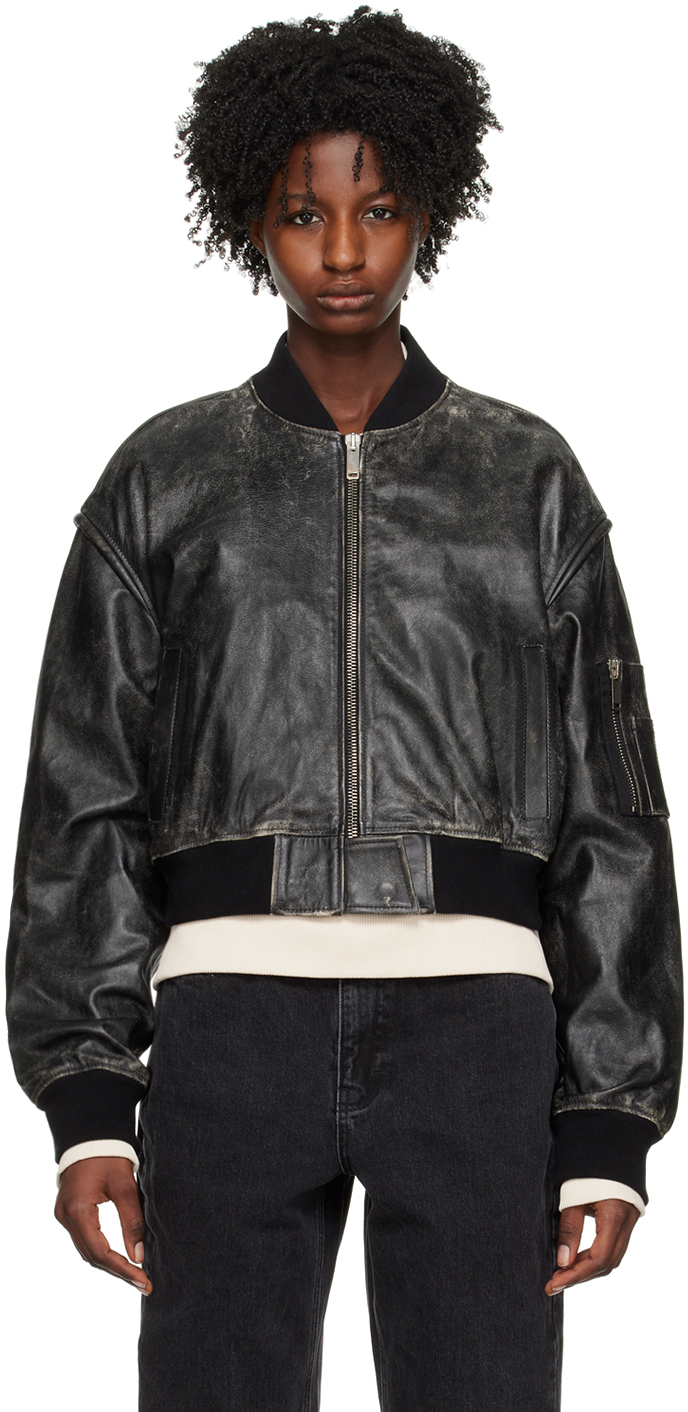 HALFBOY Black Faded Leather Bomber Jacket
