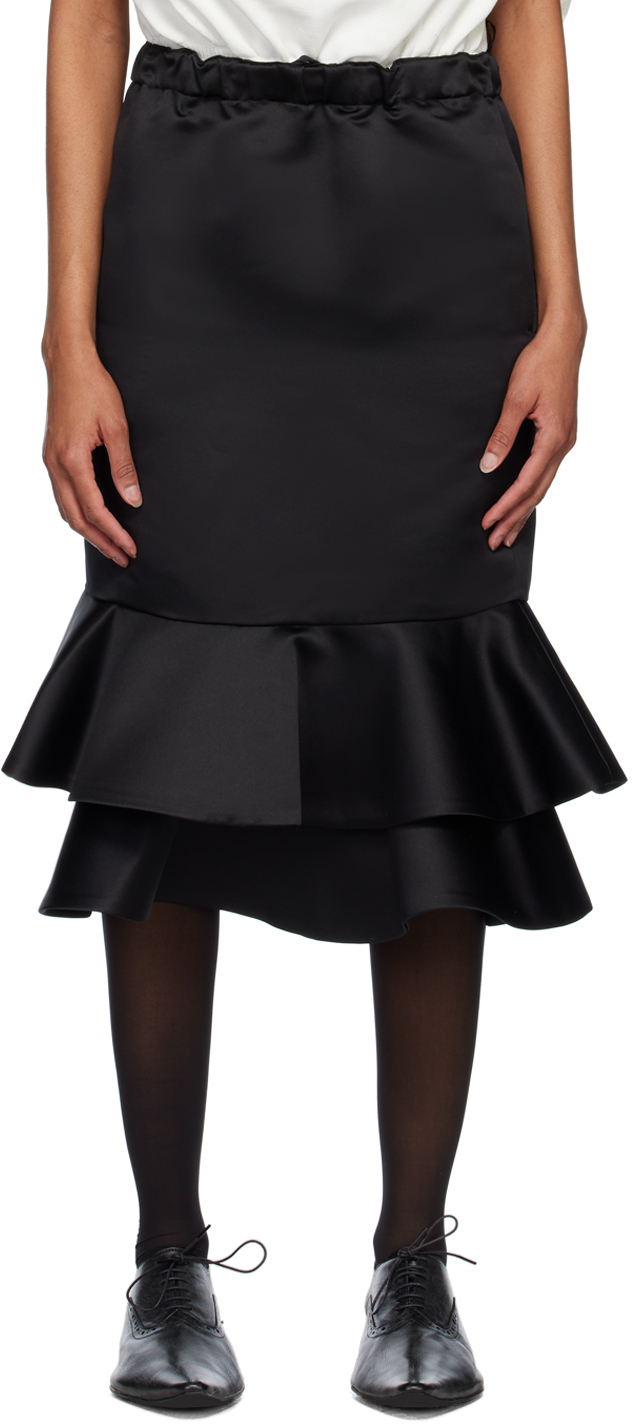 Comme Des Garçons Ruffled Midi Skirt In Black