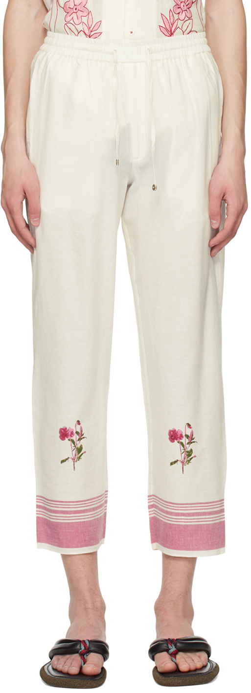 HARAGO: Off-White Printed Trousers | SSENSE