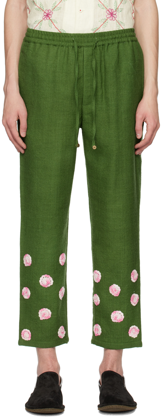 Green Appliqué Trousers