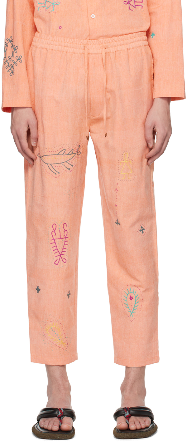 HARAGO Orange Embroidered Trousers