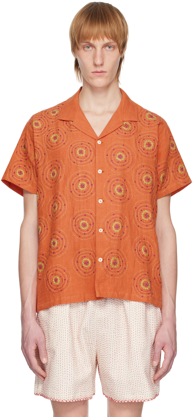 HARAGO: Orange Embroidered Shirt | SSENSE