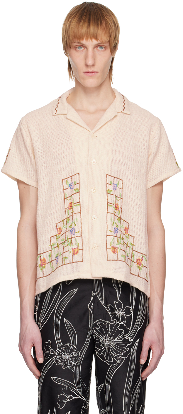 HARAGO: Beige Embroidered Shirt | SSENSE
