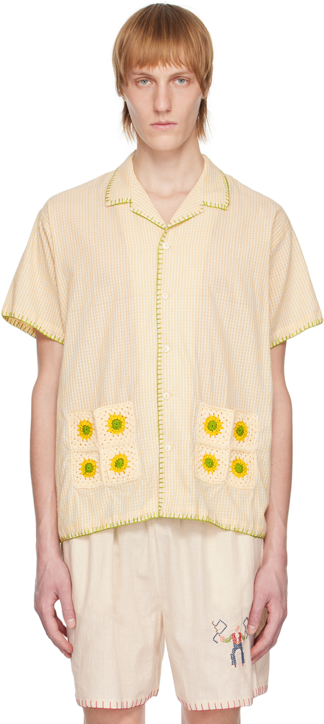 Yellow Granny Square Shirt by HARAGO on Sale