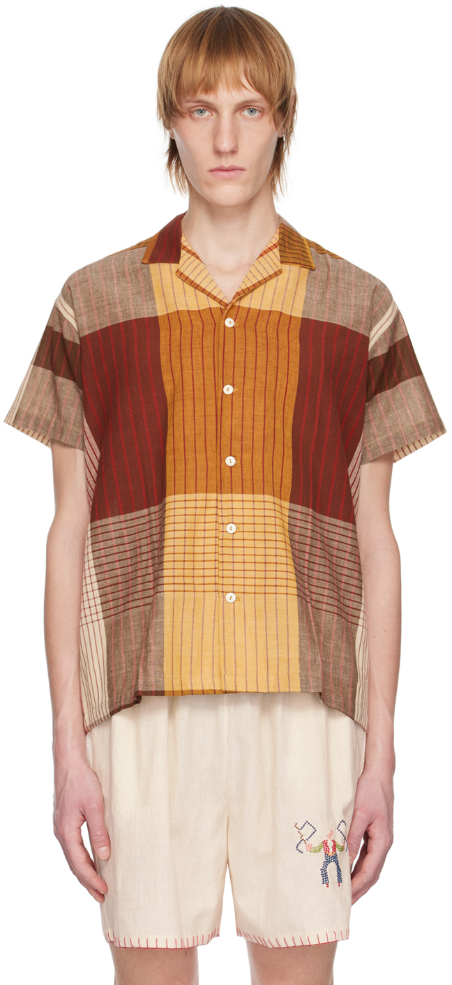 Harago Brown Handloom Shirt In Multi