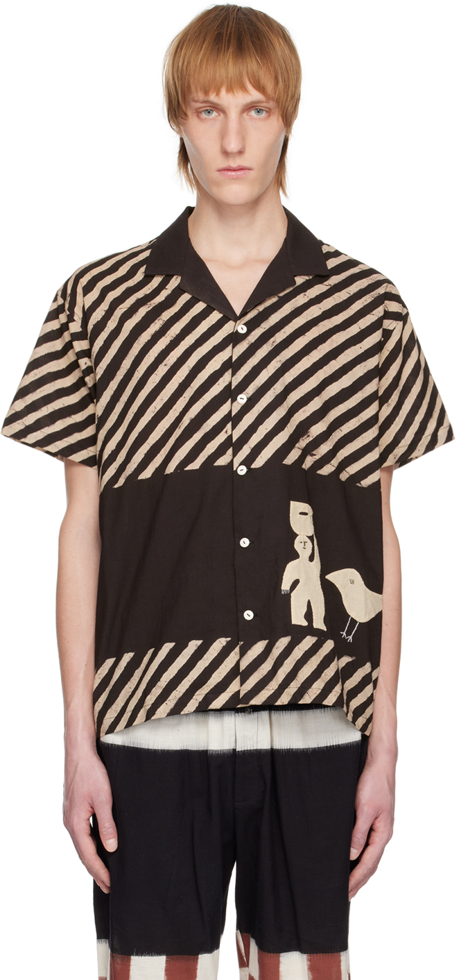 HARAGO: Black Stripe Shirt | SSENSE