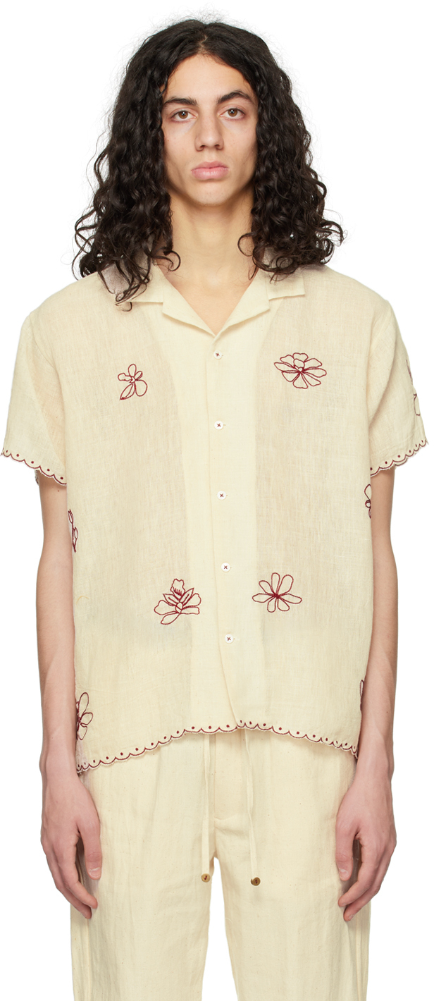 Off-White Floral Shirt by HARAGO on Sale