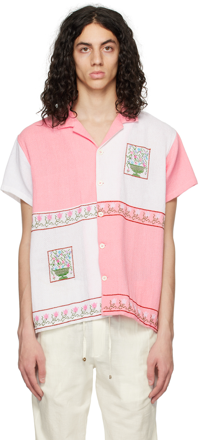 HARAGO: White & Pink Paneled Shirt | SSENSE