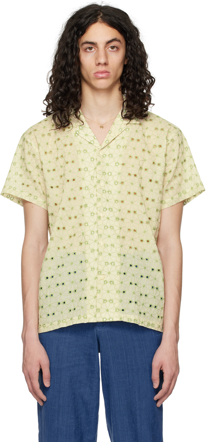 Harago Off-white & Green Floral Shirt In Off White