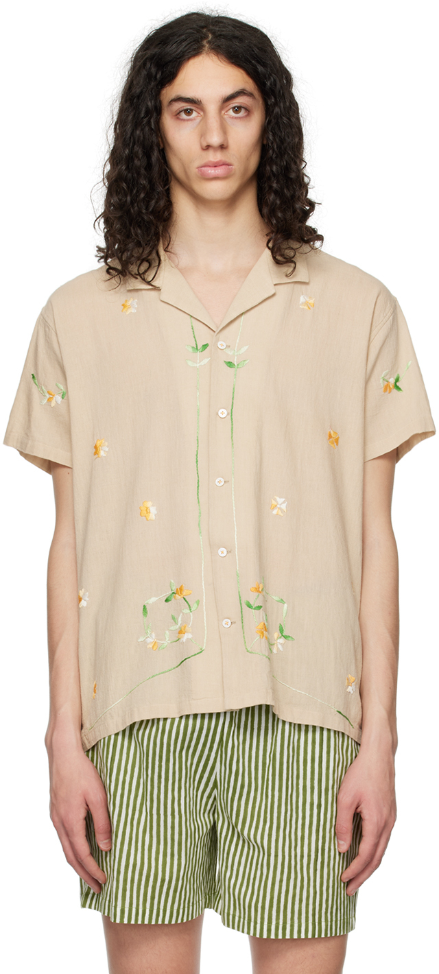Harago Beige Floral Shirt In Cream
