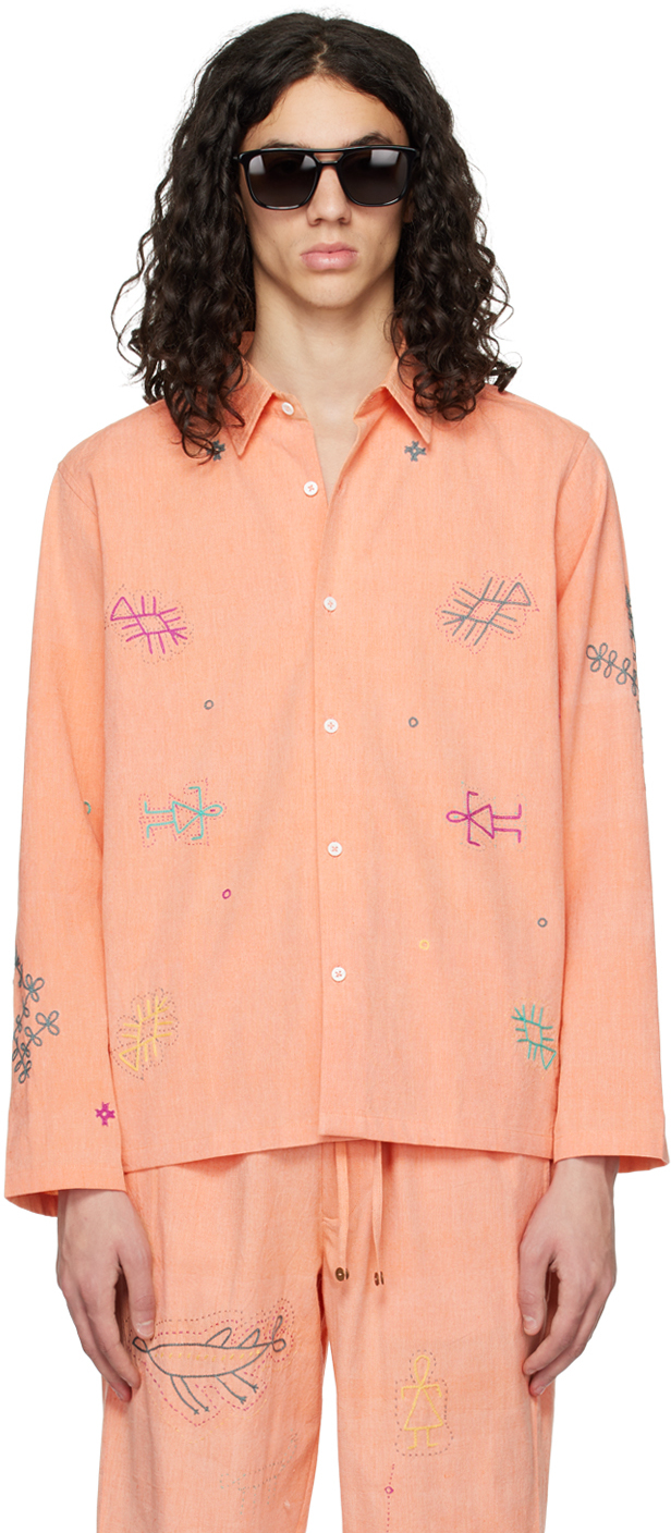 HARAGO Orange Embroidered Shirt