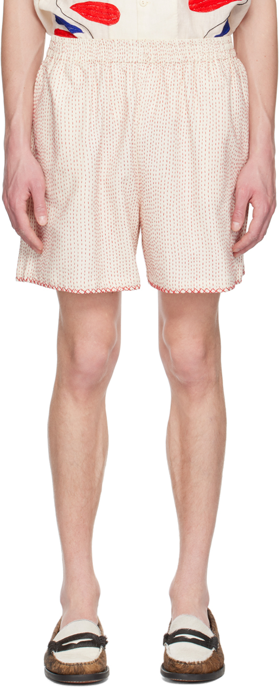 Harago Off-white Embroidered Shorts