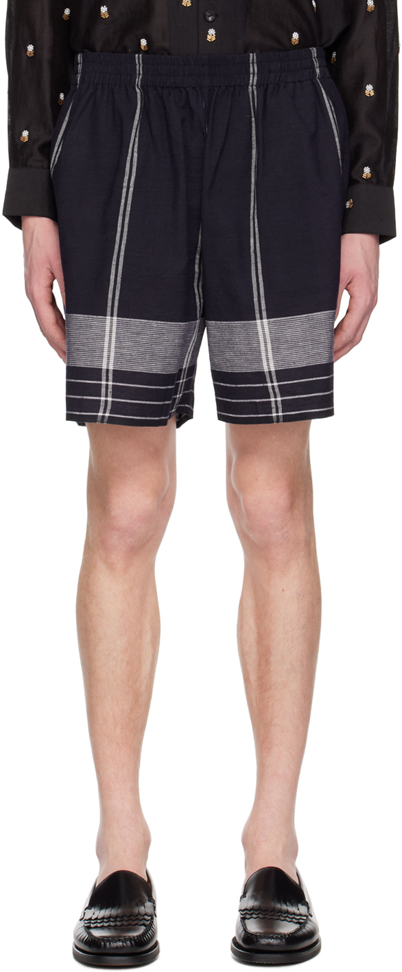 HARAGO Navy Sarong Stripe Shorts