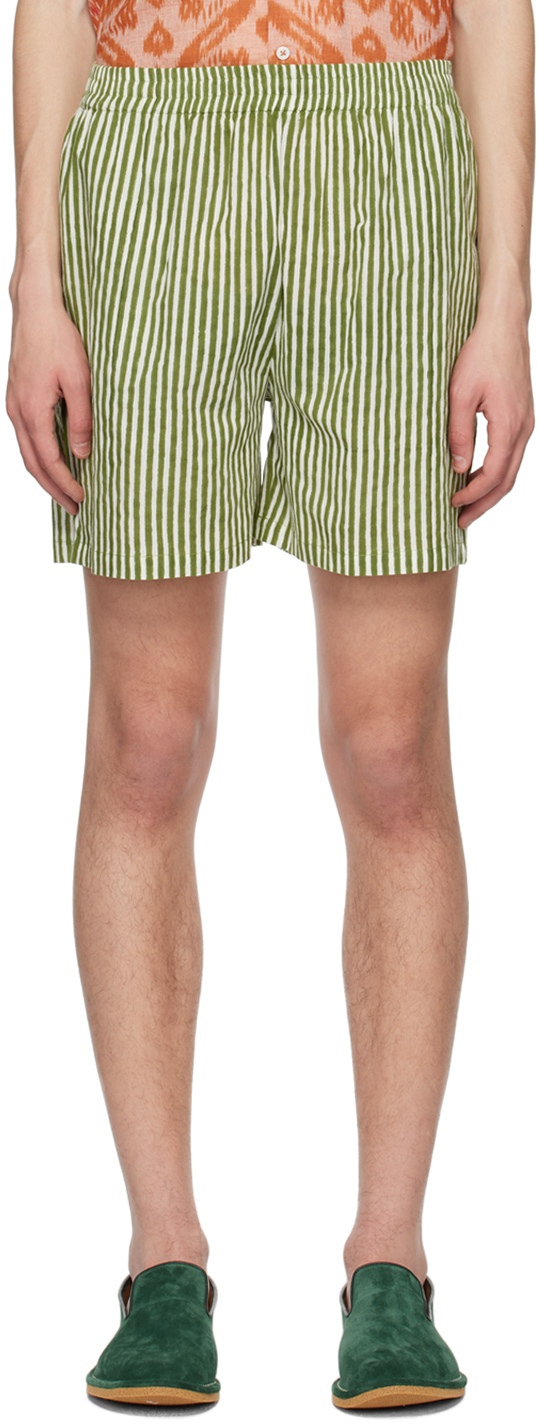 HARAGO: Green Striped Shorts | SSENSE