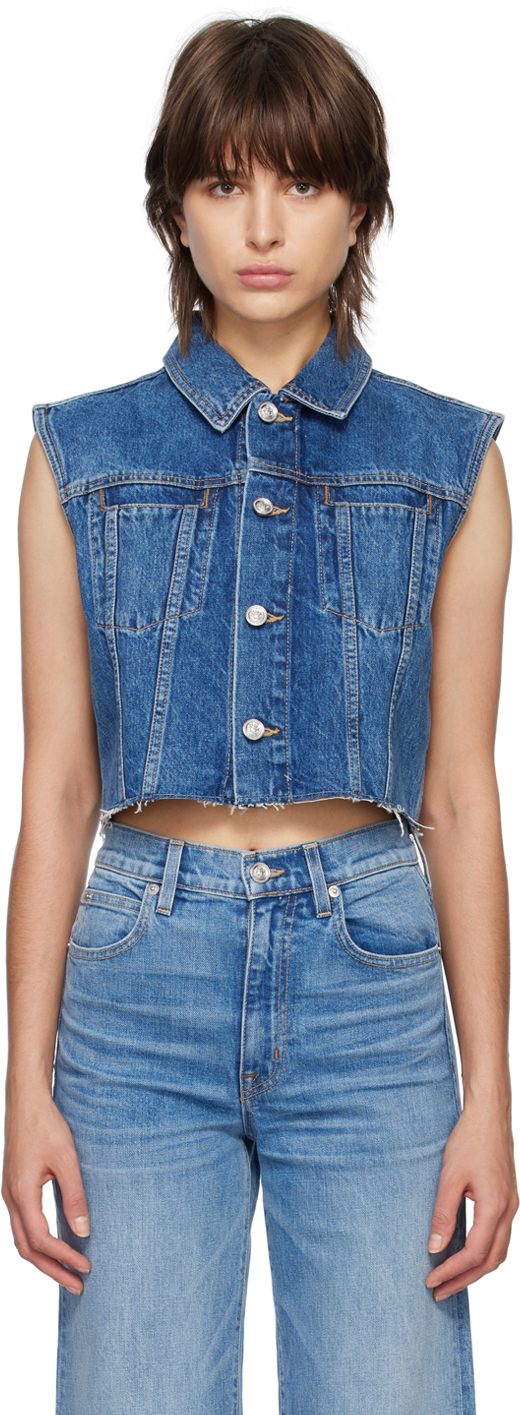 Slvrlake + Net Sustain Maya Cropped Frayed Organic Denim Vest In Satisfacti