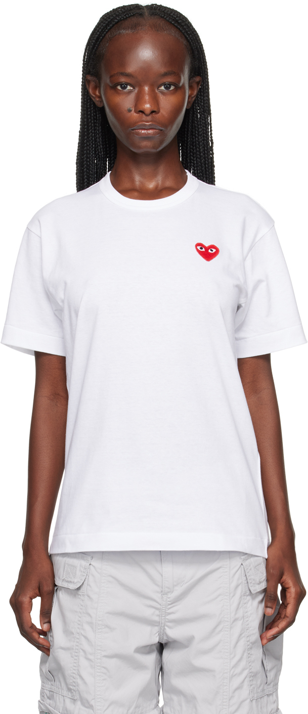 Shop Comme Des Garçons Play White Heart T-shirt