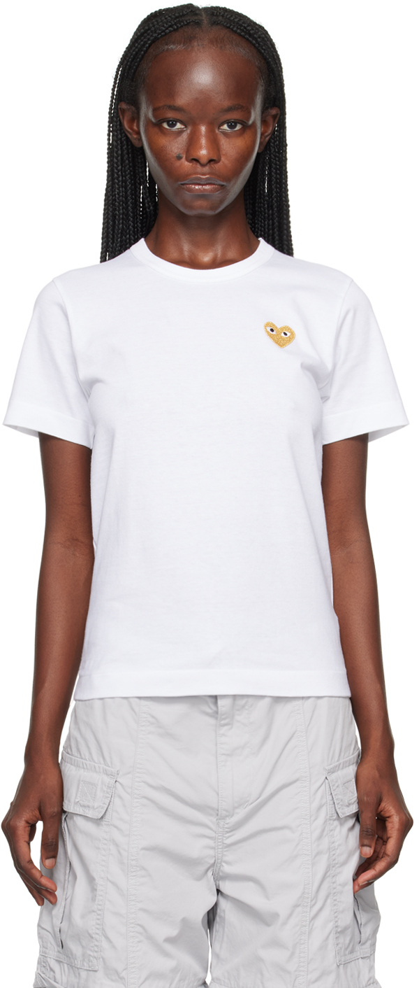 Shop Comme Des Garçons Play White Gold Heart T-shirt