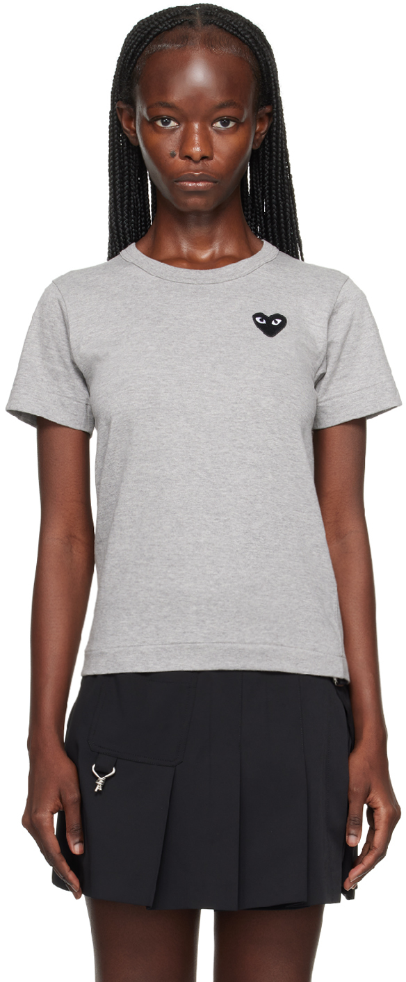 Shop Comme Des Garçons Play Gray Black Heart T-shirt In Grey