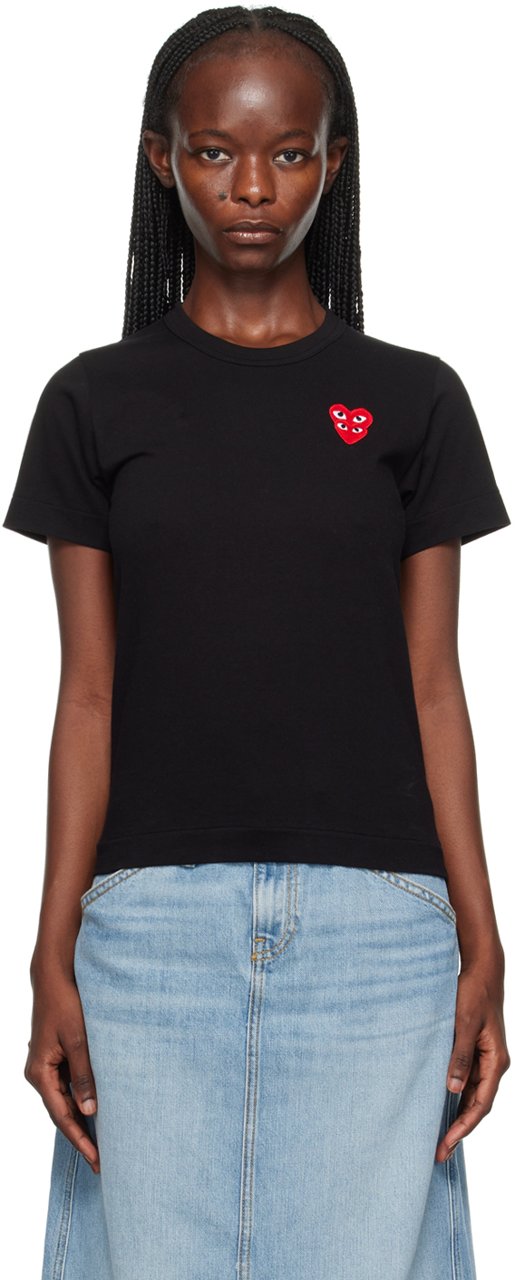 Shop Comme Des Garçons Play Black Double Heart T-shirt