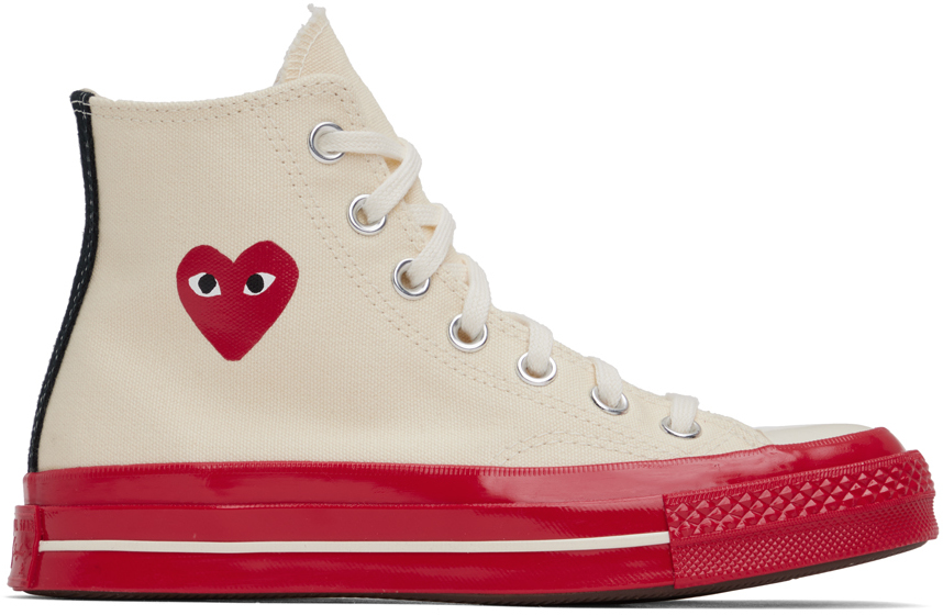 Comme des Garçons Play Off-White & Red Converse Edition PLAY Chuck 70 High-Top Sneakers