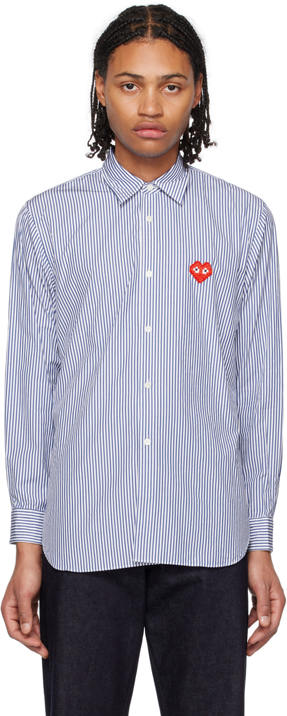 COMME des GARÇONS PLAY: Navy & White Invader Edition Heart Shirt