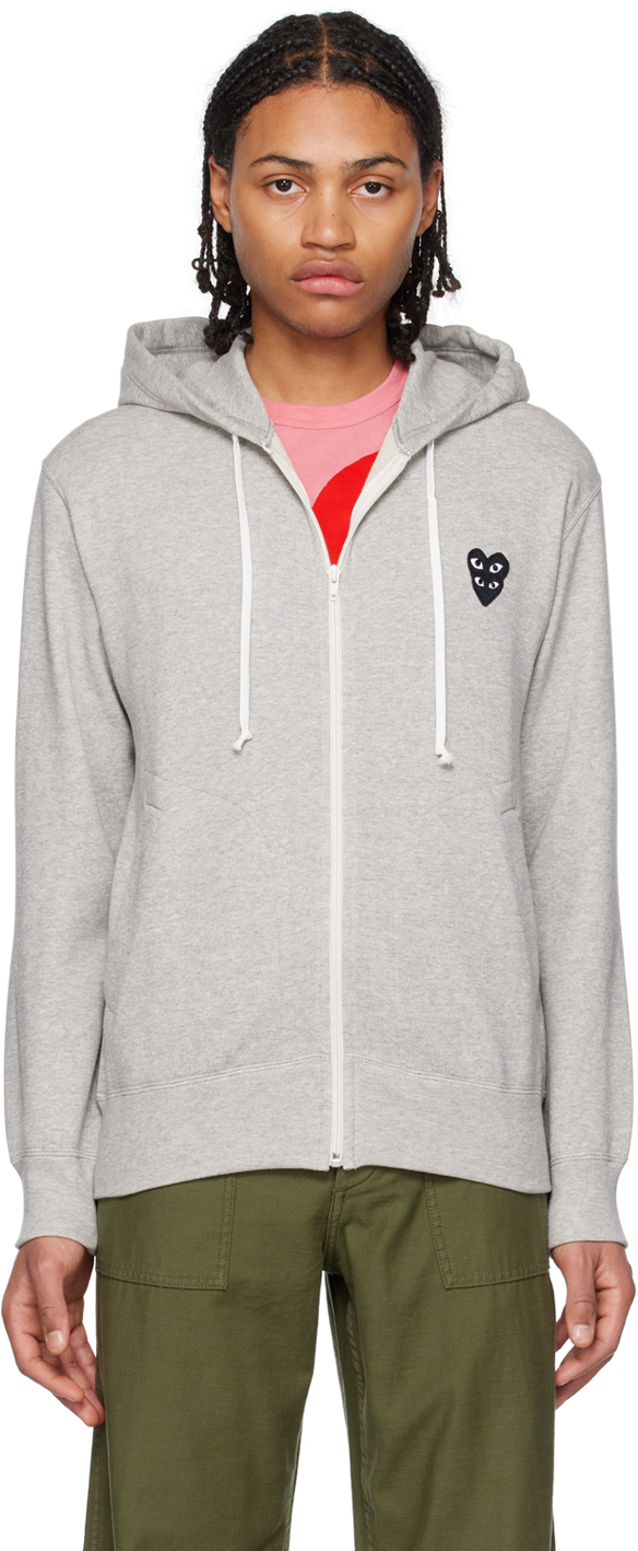 Comme Des Garçons Play Gray Double Heart Hoodie In Grey