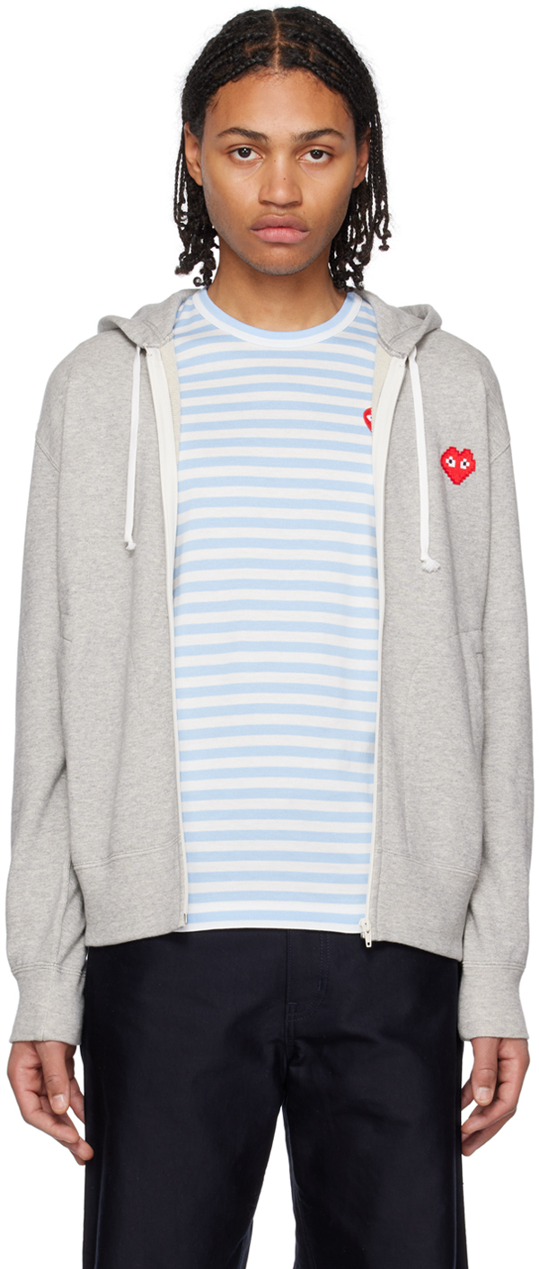 Comme Des Garçons Play Grey Invader Edition Heart Hoodie In Grey