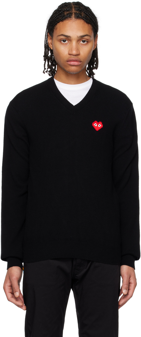 Shop Comme Des Garçons Play Black Invader Edition Heart Sweater In 1 Black