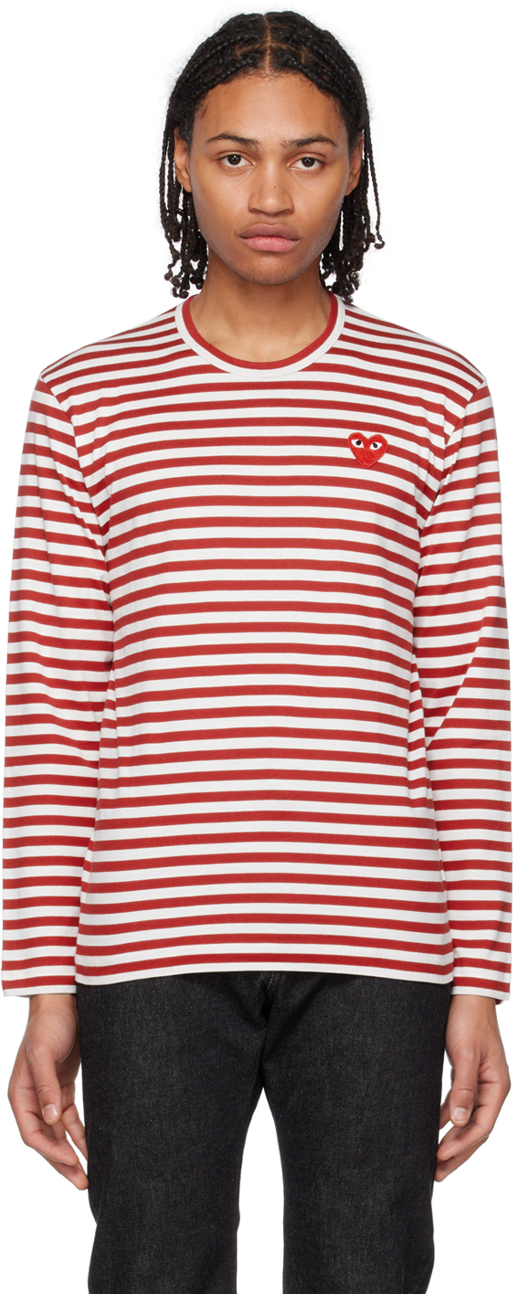 Comme Des Garçons Play Red & White Heart Long Sleeve T-shirt In 4 Red