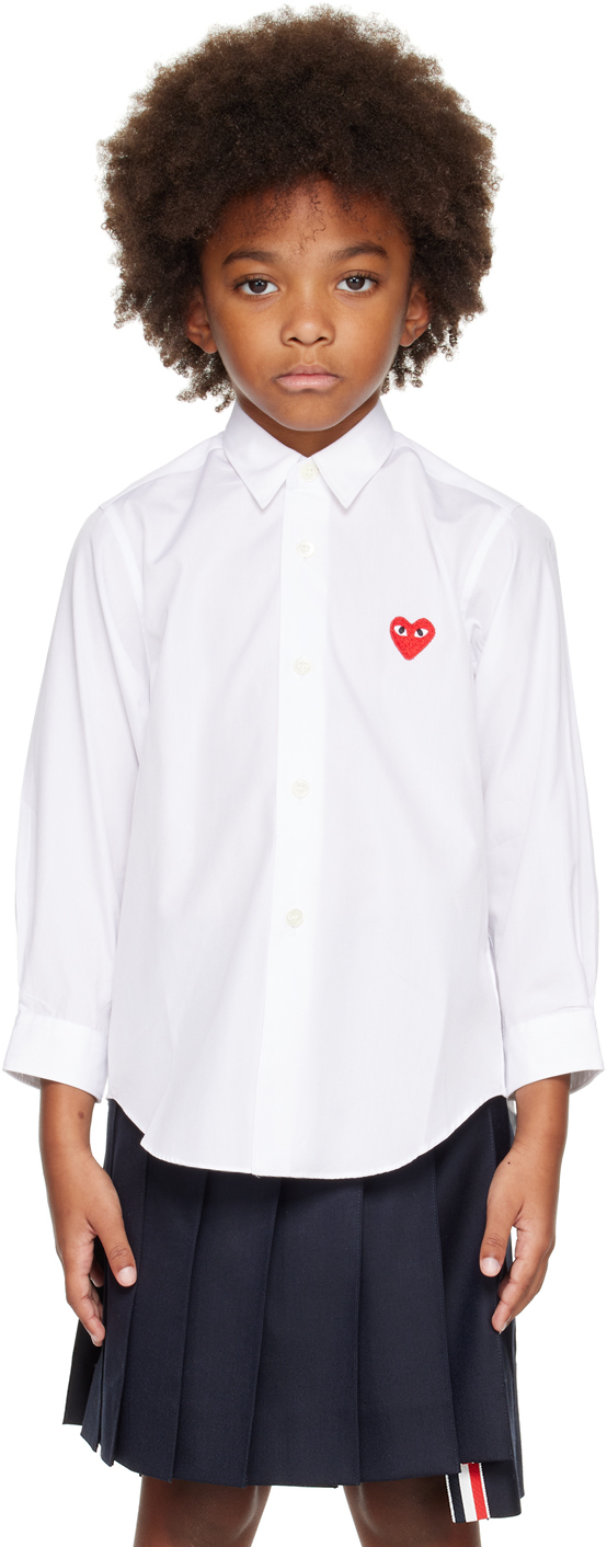 Comme Des Garçons Play Kids' Heart-detail Button-up Shirt In 2 - White