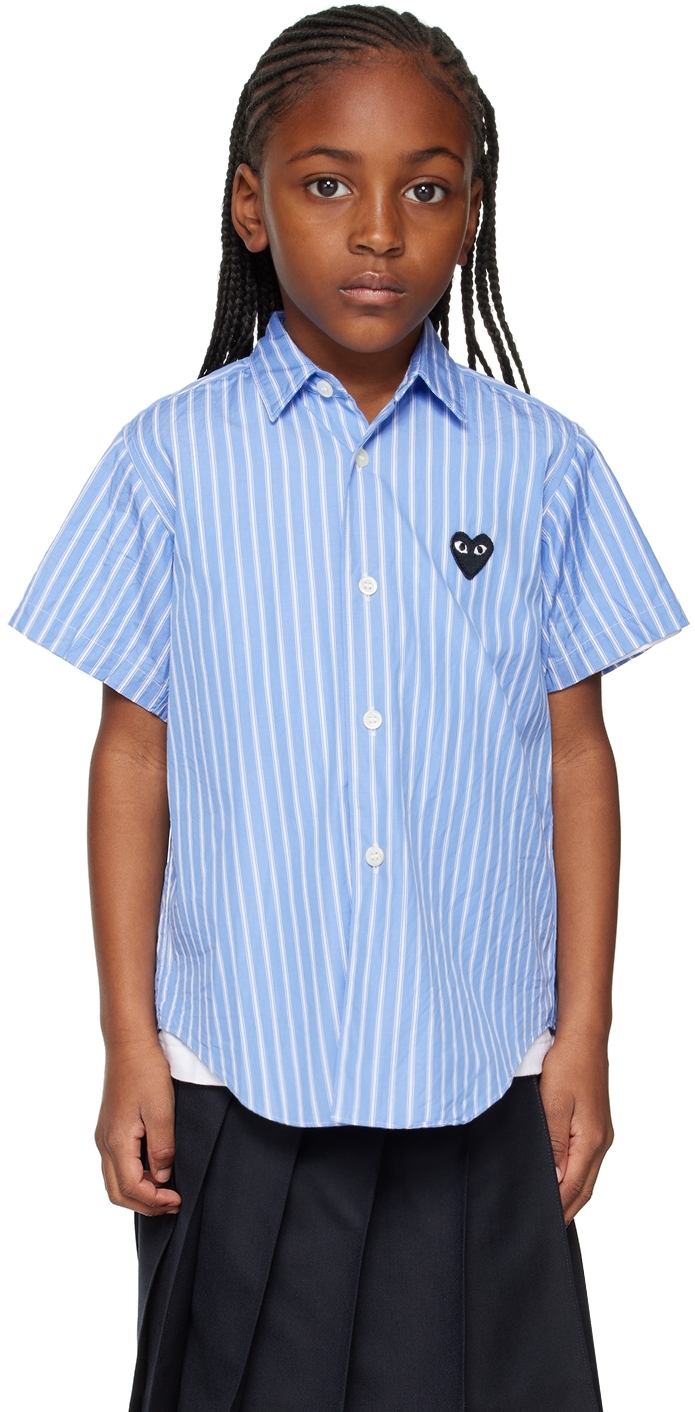 Shop Comme Des Garçons Play Kids Blue Striped Shirt In 1 - Blue
