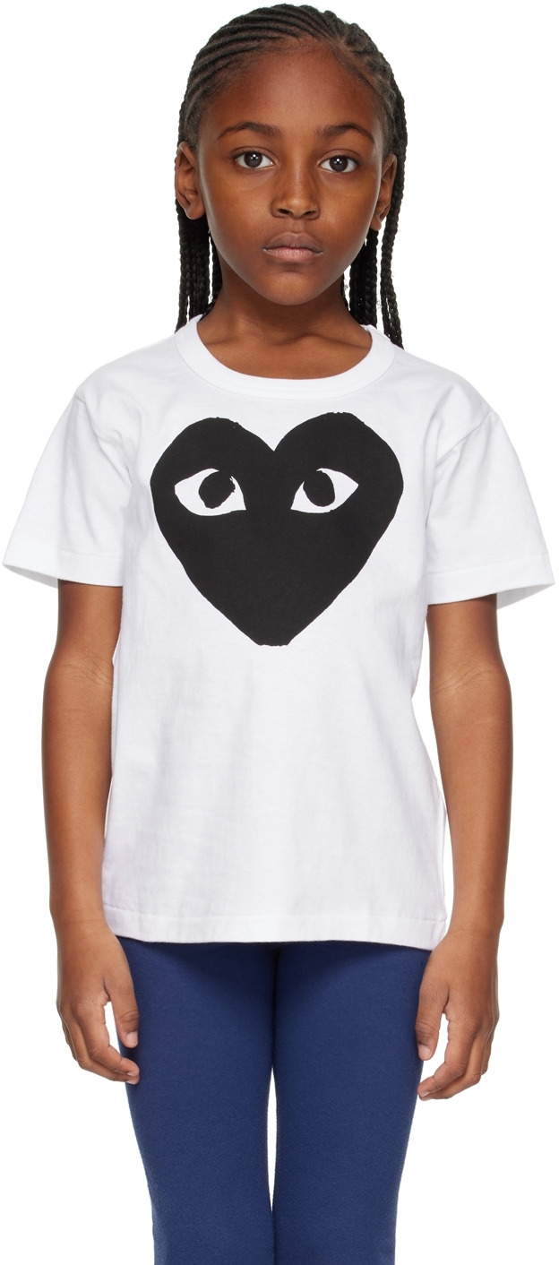 Kids White 'Black Heart' T-Shirt by Comme Garçons Play on