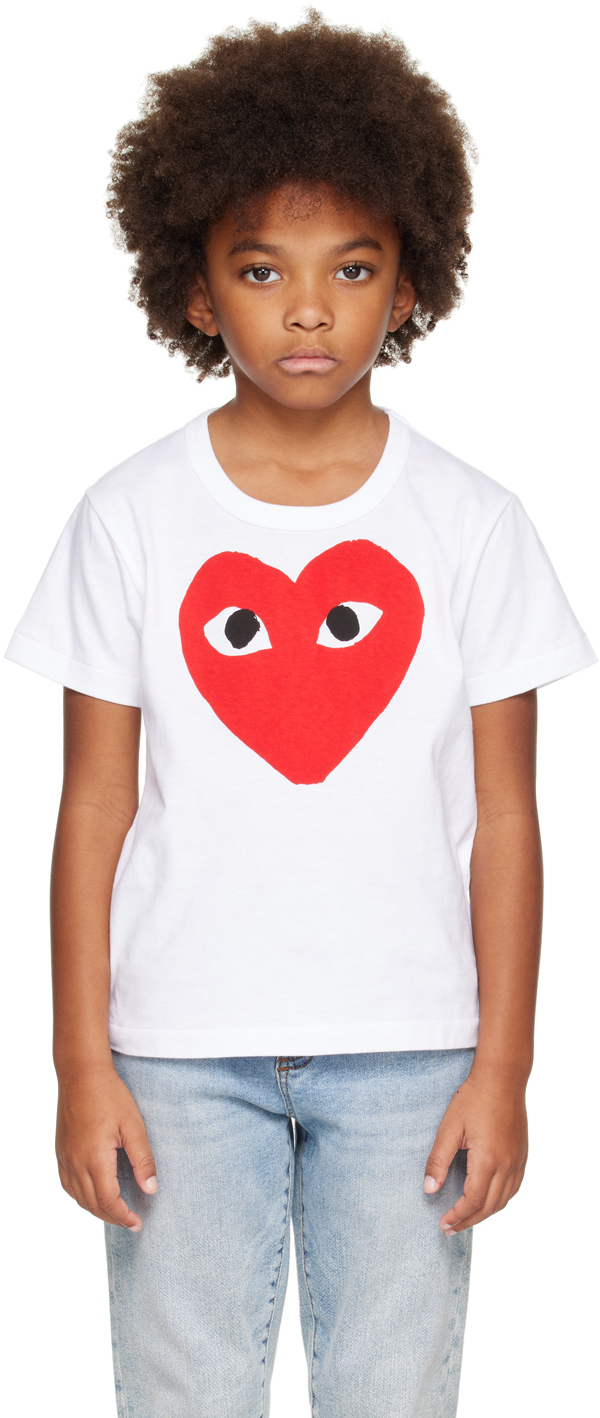 Comme Des Garçons Play Kids White Red Heart T-shirt In 1 - White