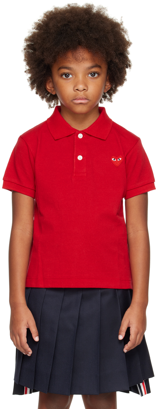 Comme Des Garçons Play Kids Red Heart Polo In 4 - Red