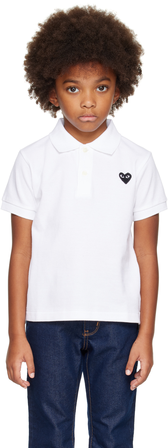 COMME DES GARÇONS PLAY KIDS WHITE 'BLACK HEART' POLO