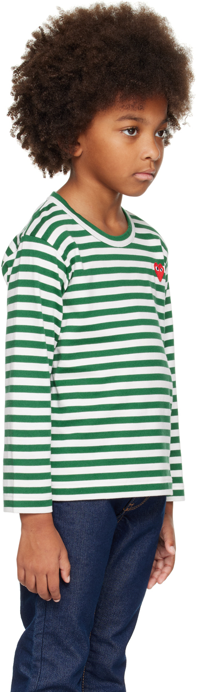 COMME DES GARÇONS PLAY KIDS GREEN & WHITE HEART LONG SLEEVE T-SHIRT 