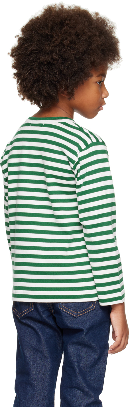 COMME DES GARÇONS PLAY KIDS GREEN & WHITE HEART LONG SLEEVE T-SHIRT 