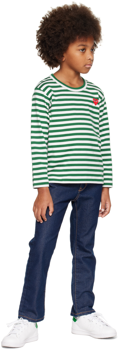 COMME DES GARÇONS PLAY KIDS GREEN & WHITE HEART LONG SLEEVE T-SHIRT 