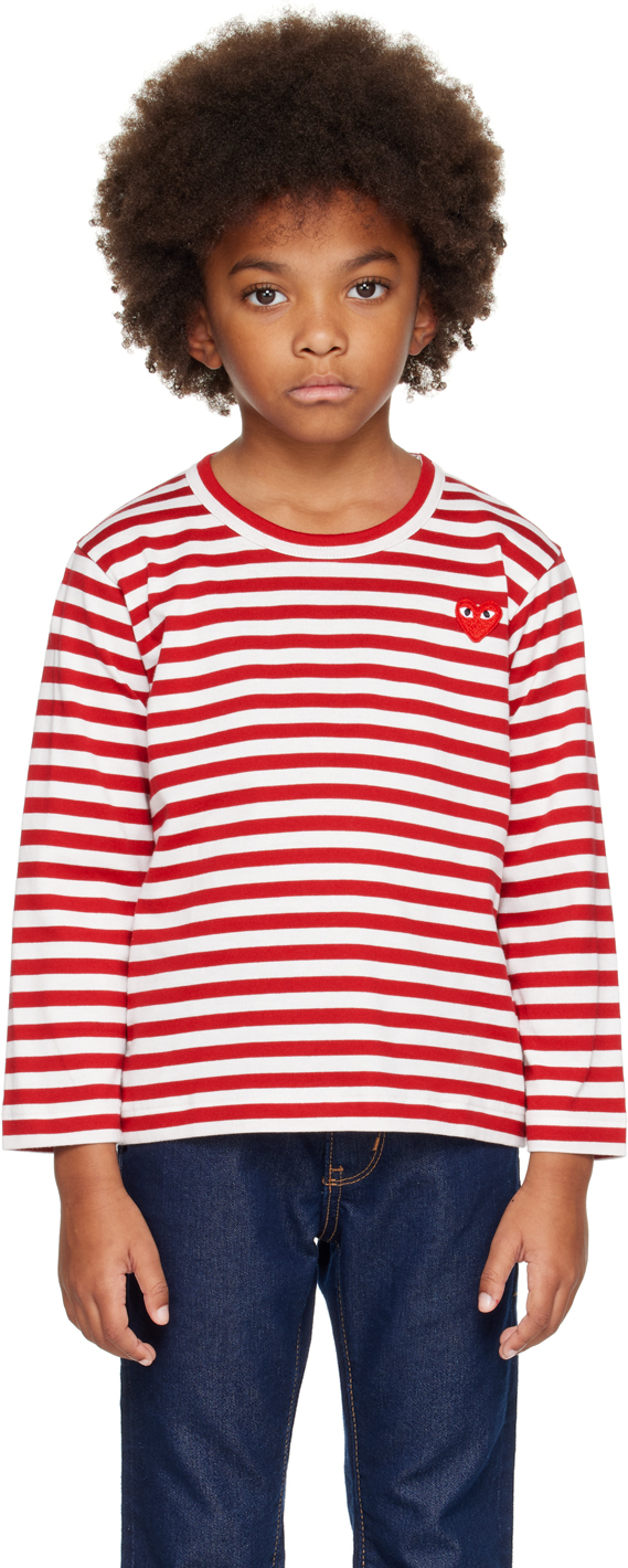Shop Comme Des Garçons Play Kids Red & White Heart Long Sleeve T-shirt In 4 - Red